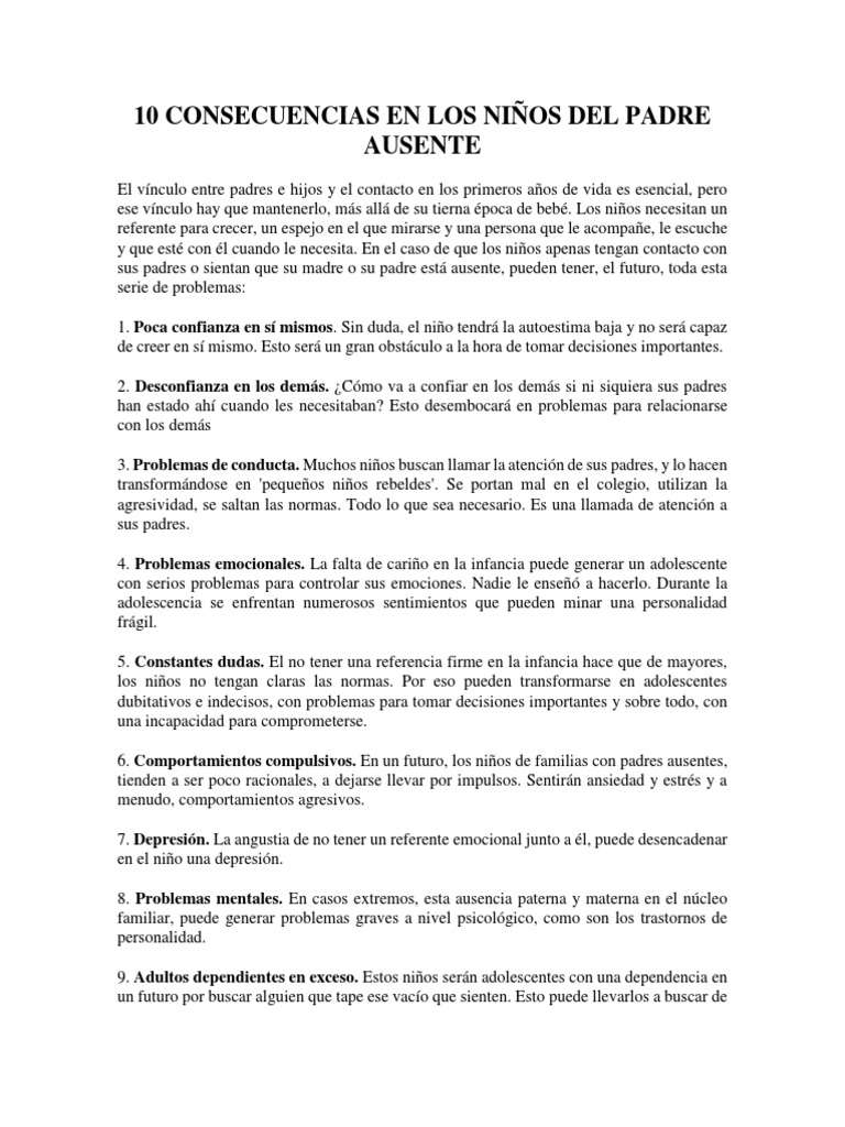 Consecuencias de un padre ausente en niños | PDF | Depresión (estado de ...