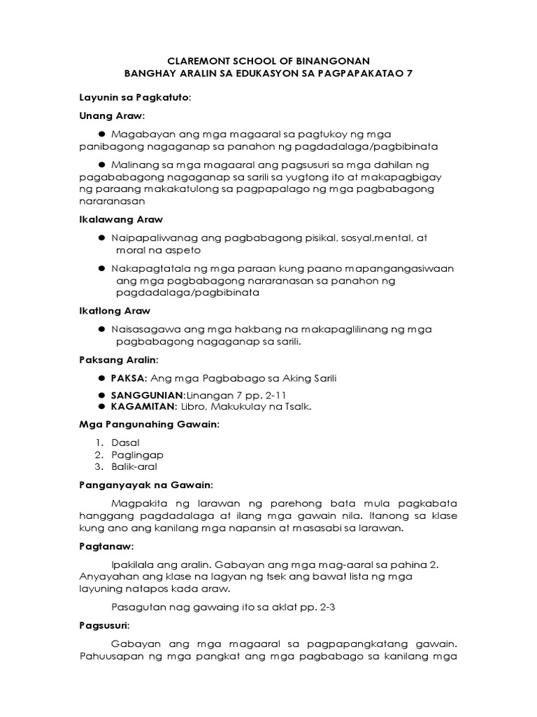 Lesson Plan Esp 7 Week 1 Pdf