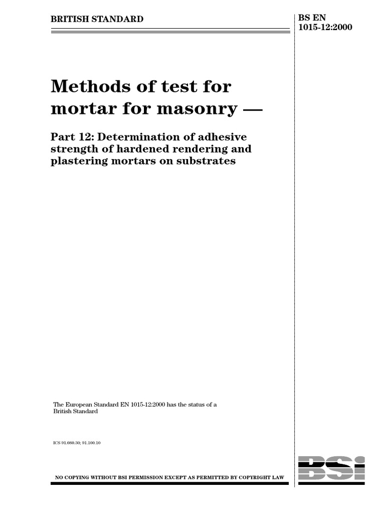 BS EN 101512 2000 Methods of Test For Mortar For Masonry