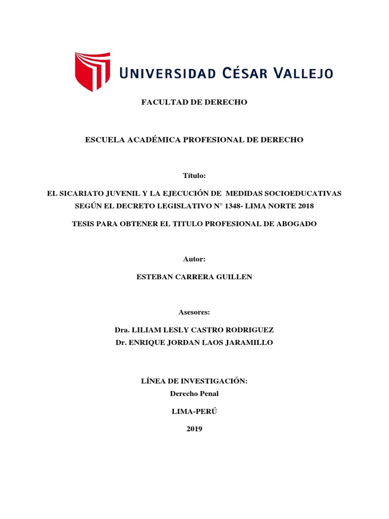 El Sicariato Juvenil y La Ejecución de Medidas Socioeducativas Según El ...