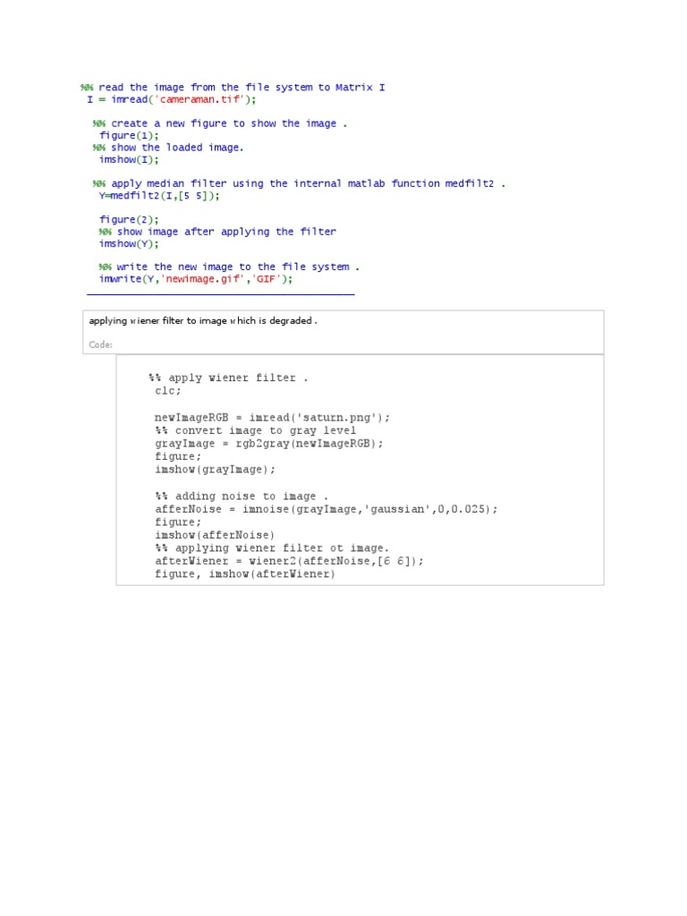 'Cameraman - Tif': Applying Wiener Filter To Image Which Is Degraded | PDF