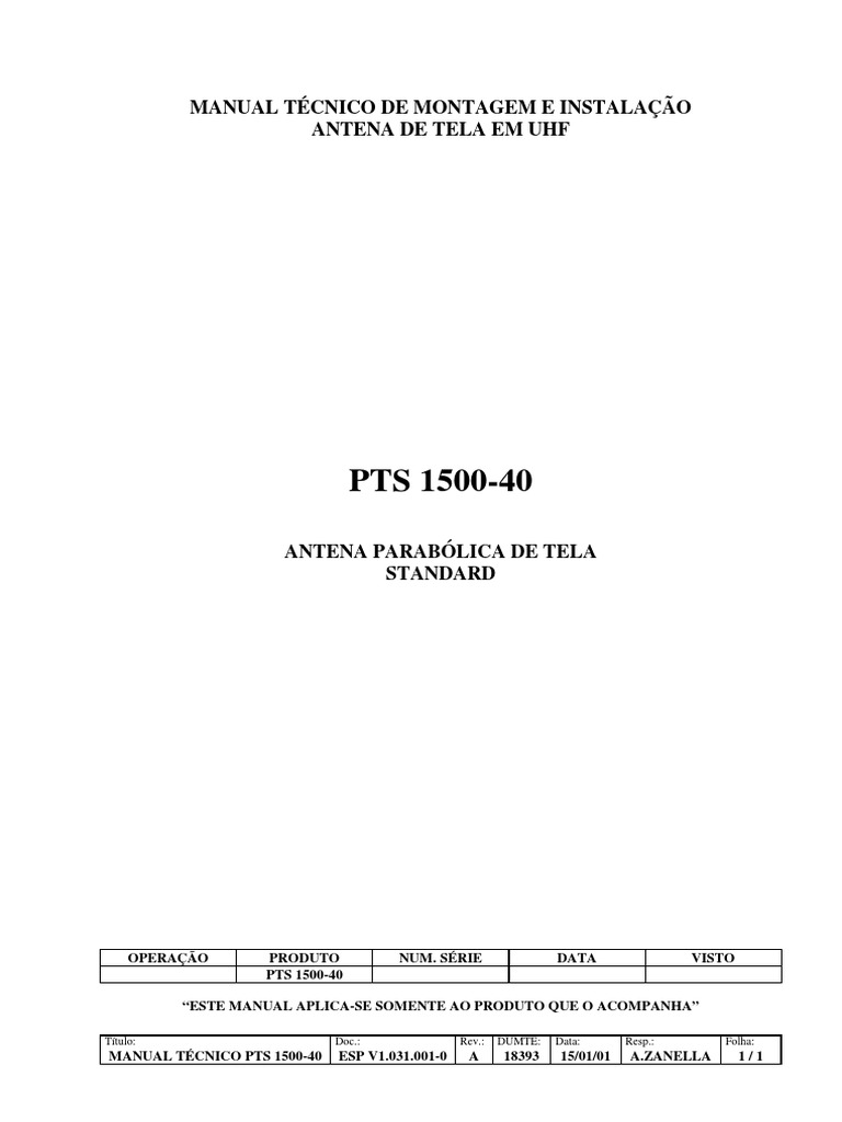 Manual de Montagem PTS 1500-40 | PDF | Embalagem e rotulagem | Parafuso