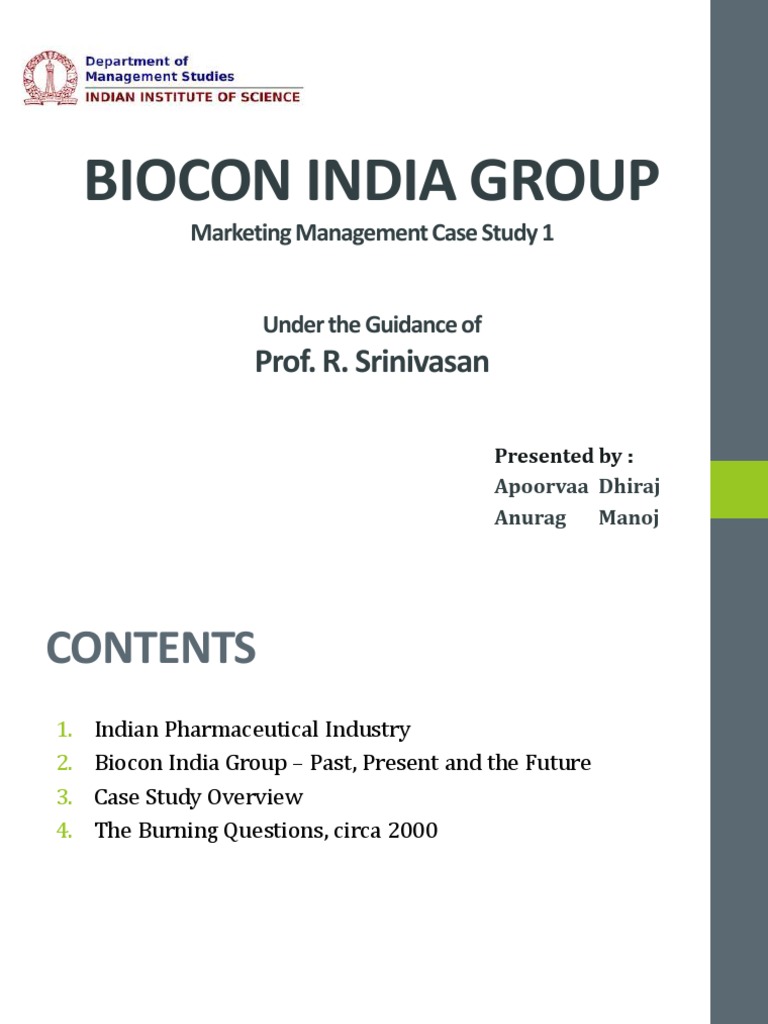 Biocon India Group Prof R Srinivasan Pdf Patent Pharmaceutical