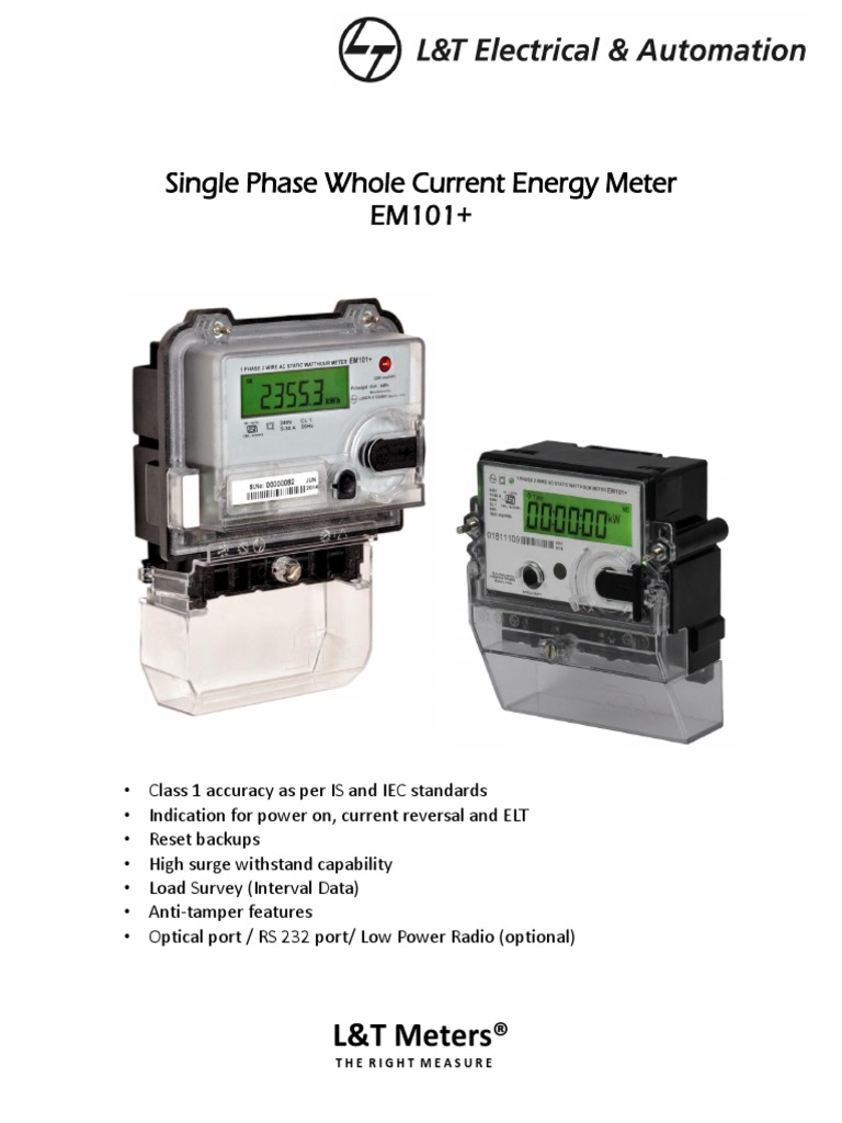 Single Phase Whole Current Energy Meter Em101plus PDF Electrical