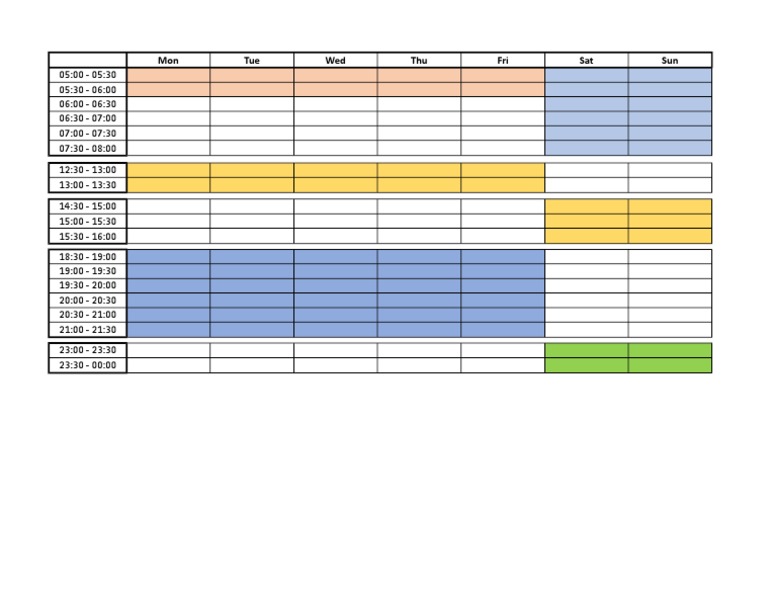 Weekly Schedule Time Slots | PDF | Wellness | Lifestyle