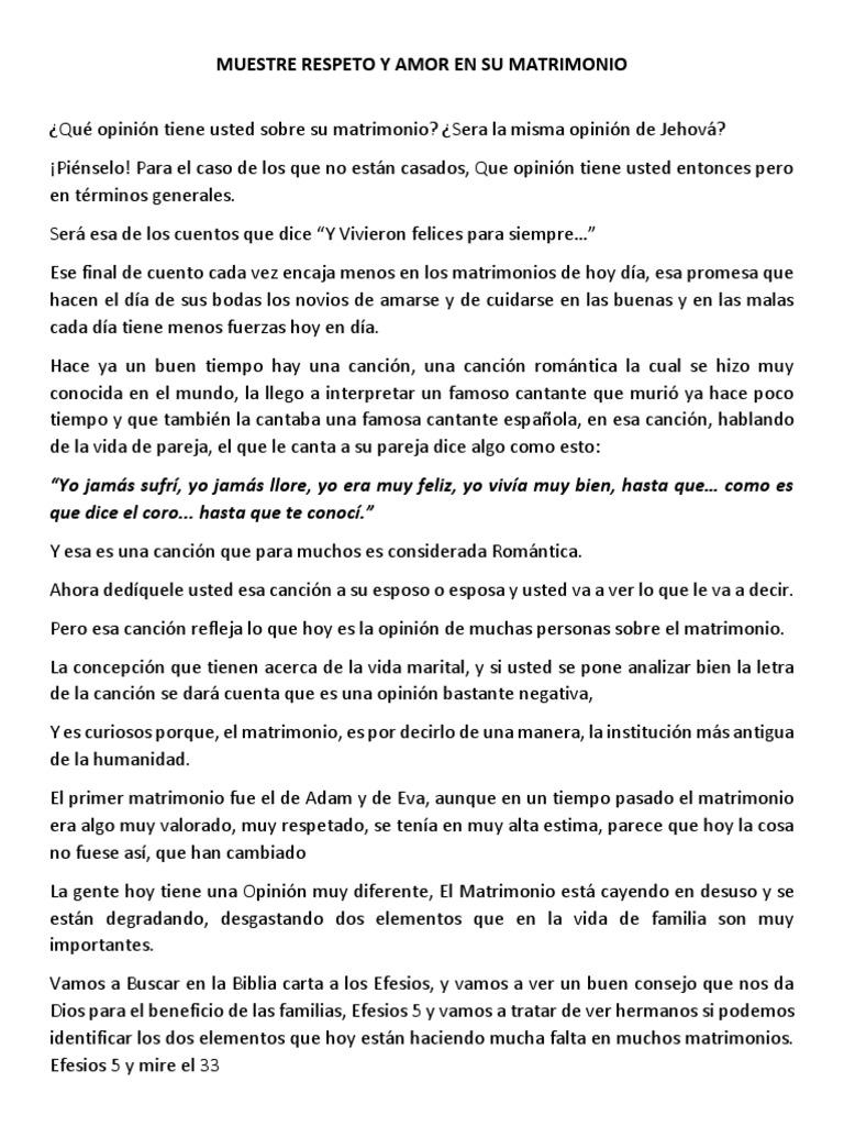 Respeto y Amor en el Matrimonio JW | PDF | Amor | Matrimonio