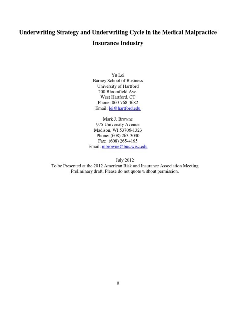 Underwriting Strategy | PDF | Underwriting | Medical Malpractice In The ...