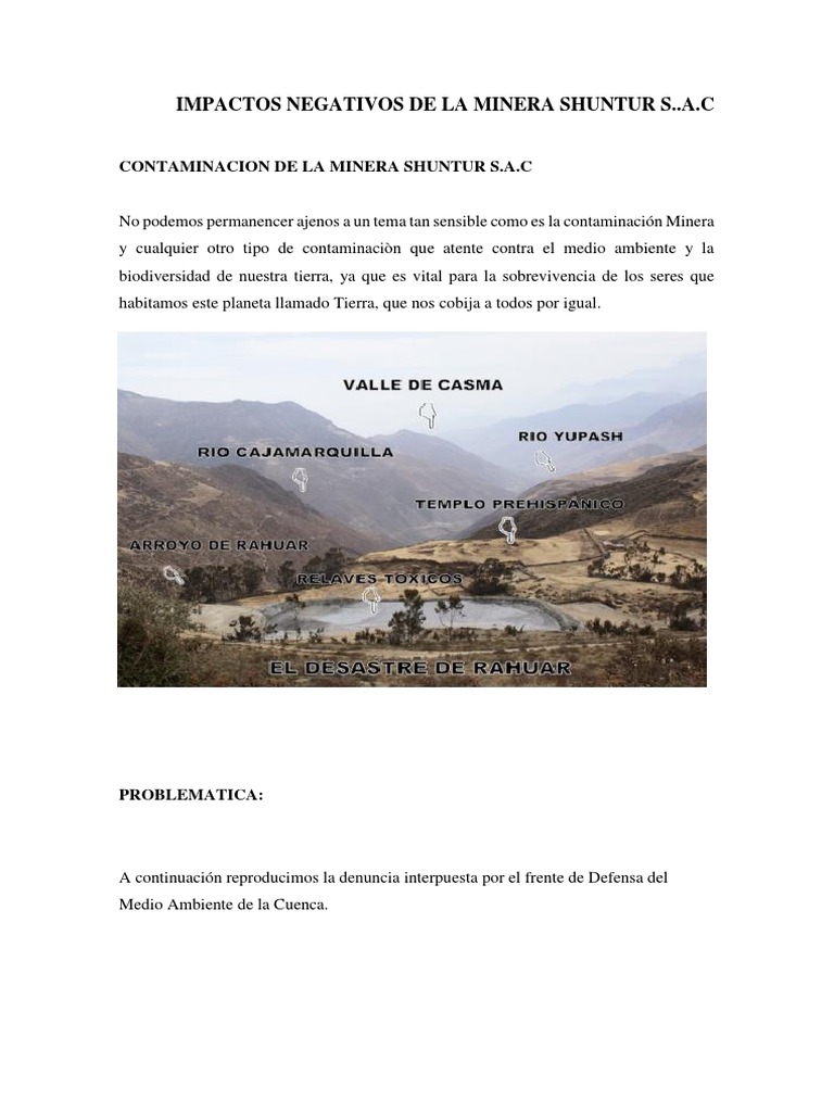 Impactos en La Minera Shuntur | PDF | Minería | Contaminación