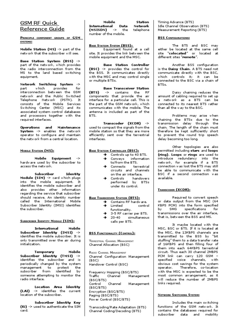 GSM RF Quick Reference Guide | PDF
