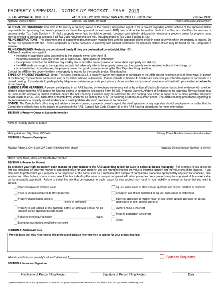PROTEST FORM 3519 With Evidence Req Real Estate Appraisal Affidavit