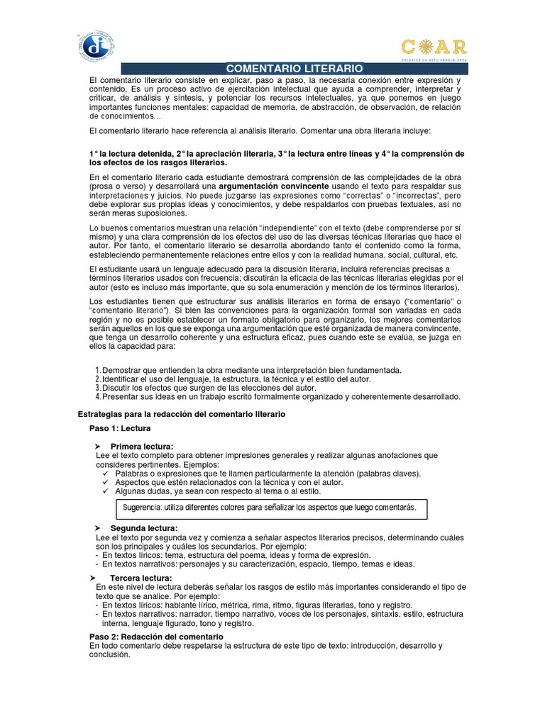Comentario Literario y Esquema de Análisis - Estudiantes | PDF | Poesía
