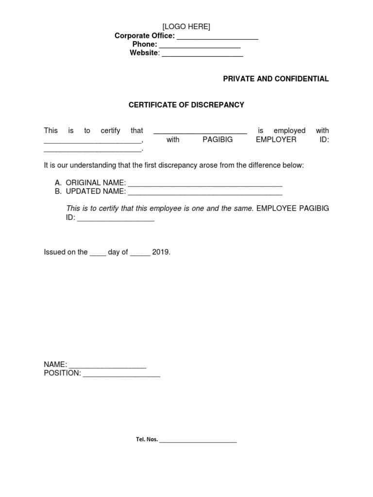 Certificate of Discrepancy Template | PDF | Computing And Information ...