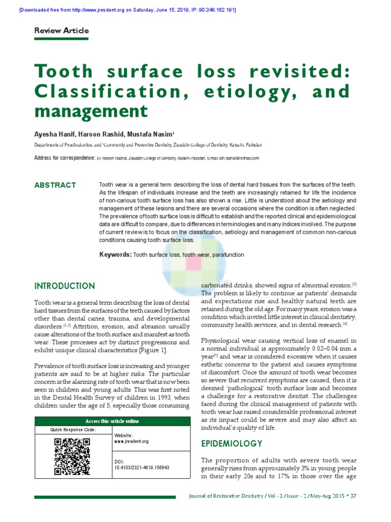 Tooth Surface Loss Revisited PDF Dentistry Mouth