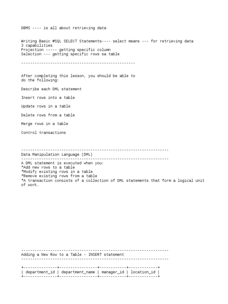 Manipulating Data Create Insert Delete Update MYSQL | PDF | Computer ...