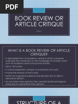 Book Review or Article Critique
