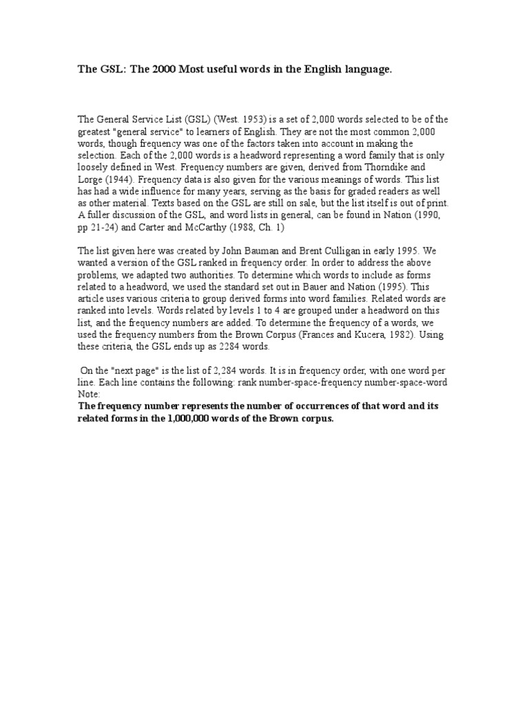 General Service List: 2000 Words | PDF