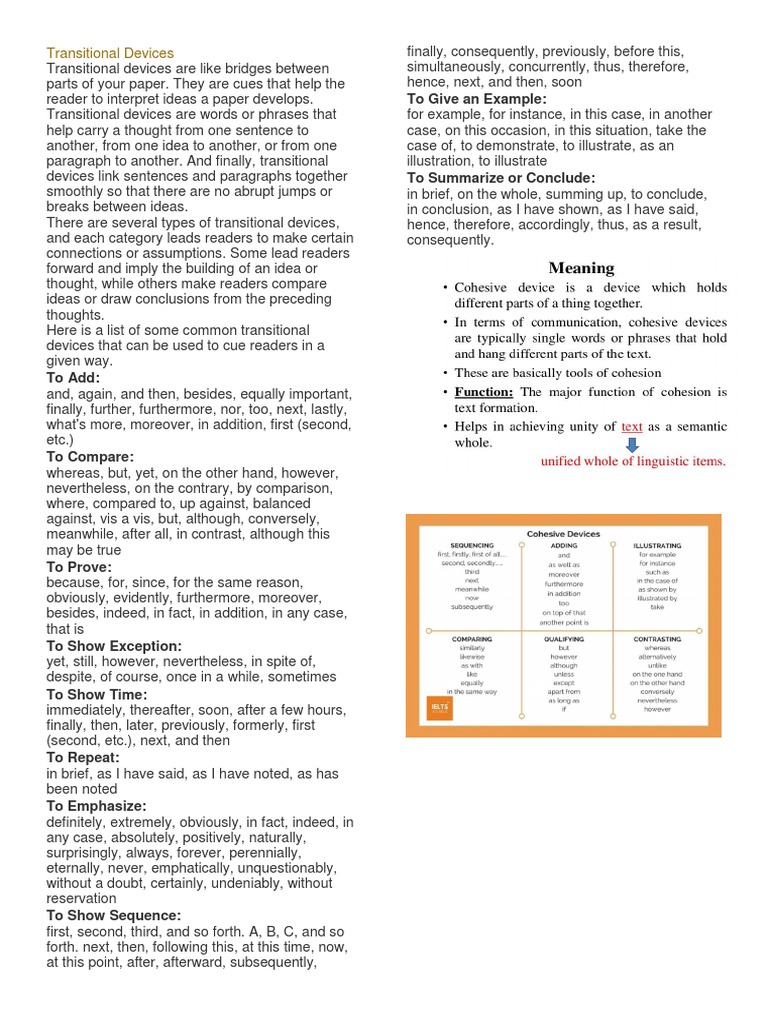 To Give An Example Transitional Devices PDF Reason Paragraph