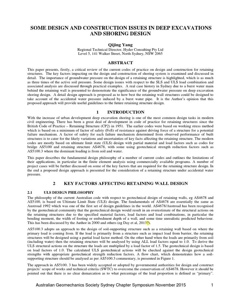 Deep Excavation Shoring Design Issues | PDF | Geotechnical Engineering ...