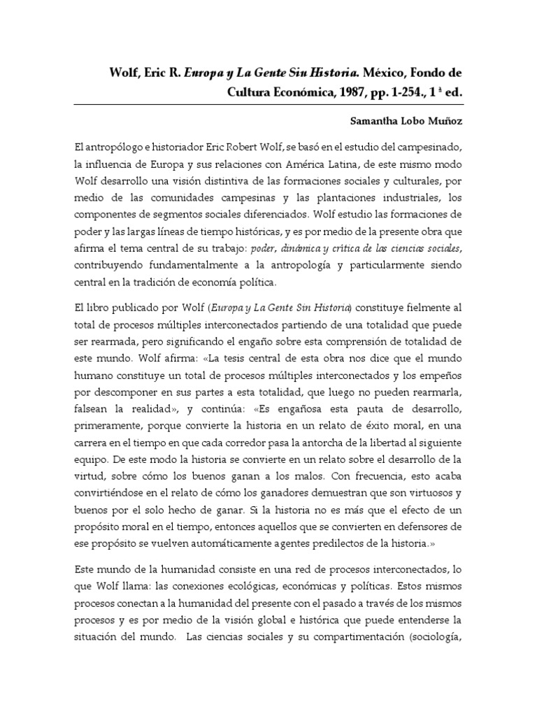 Reseña de Eric Wolf | PDF | Sociedad | Antropología