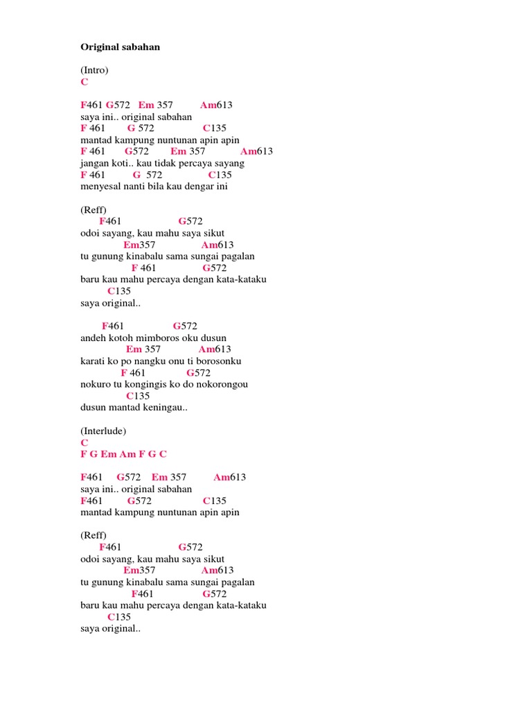Original Sabahan Numbering Chord