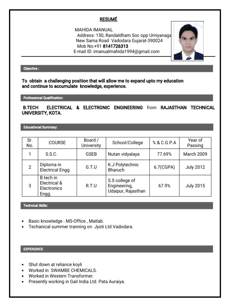 Mahida Imannual's Electrical Engineering CV | PDF