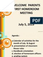 WELCOME PARENTS FIRST HOMEROOM MEETING