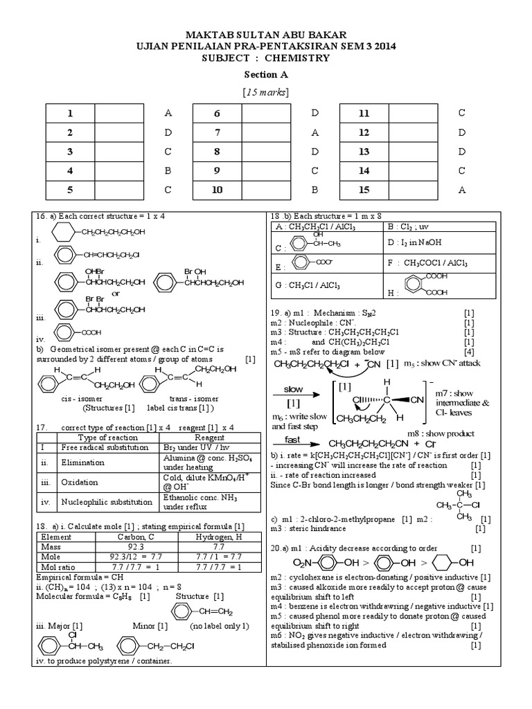 STPM 2014 Chemistry Sem 3 Answers | PDF | Hydrogen | Chemical Reactions