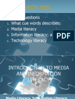 Guide Questions What Cue Words Describes Media Literacy Information Literacy and Technology Literacy