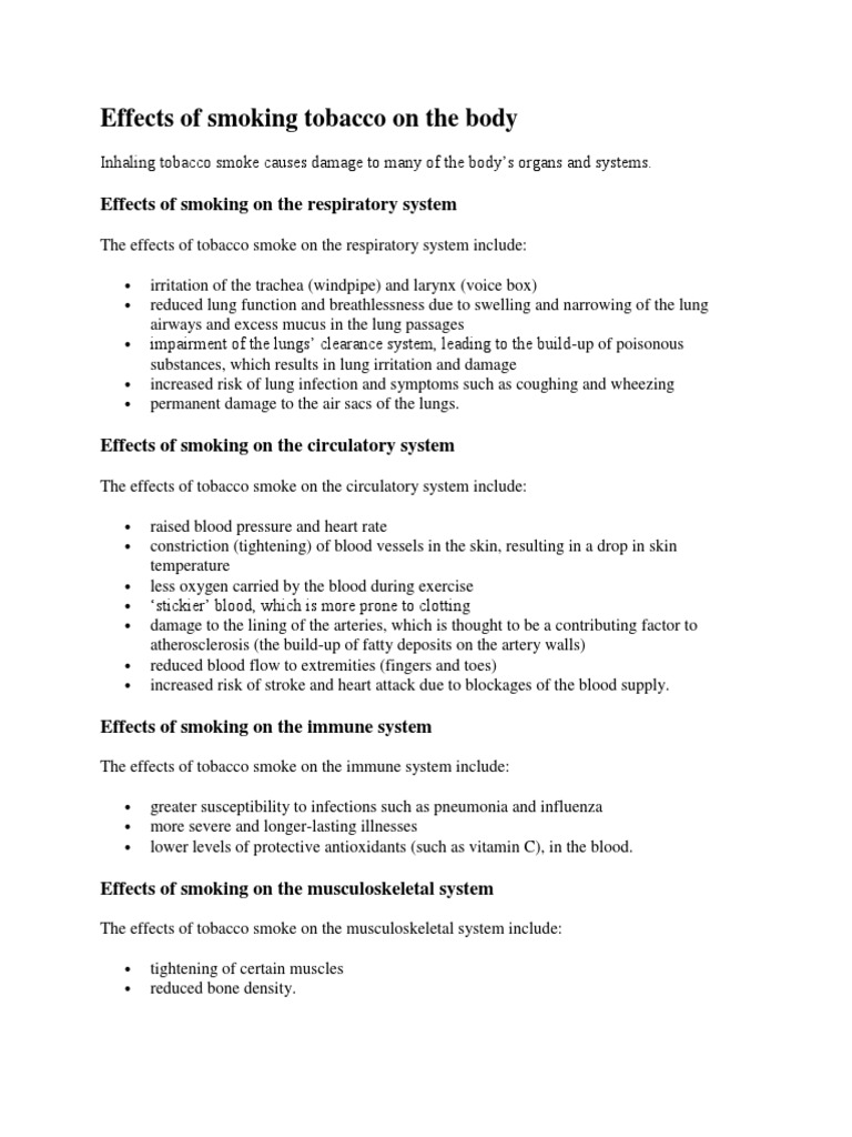 Effects of Smoking Tobacco On The Body | PDF | Lung | Respiratory System