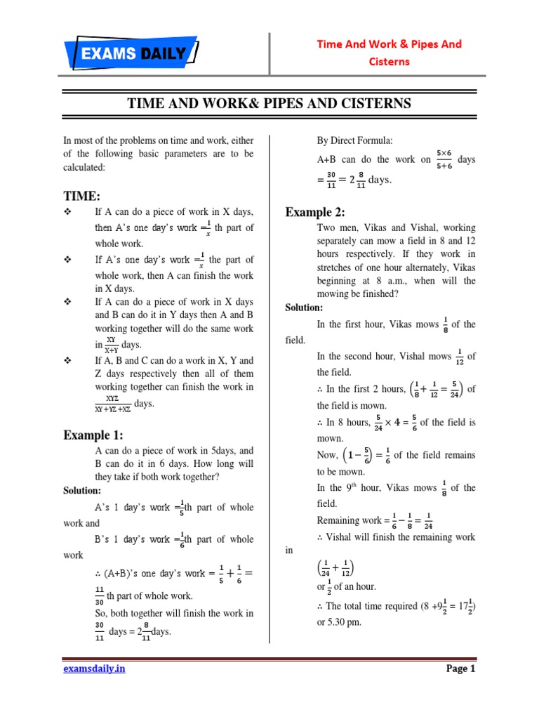 Time and Work Pipes and Cisterns | PDF | Teaching Mathematics