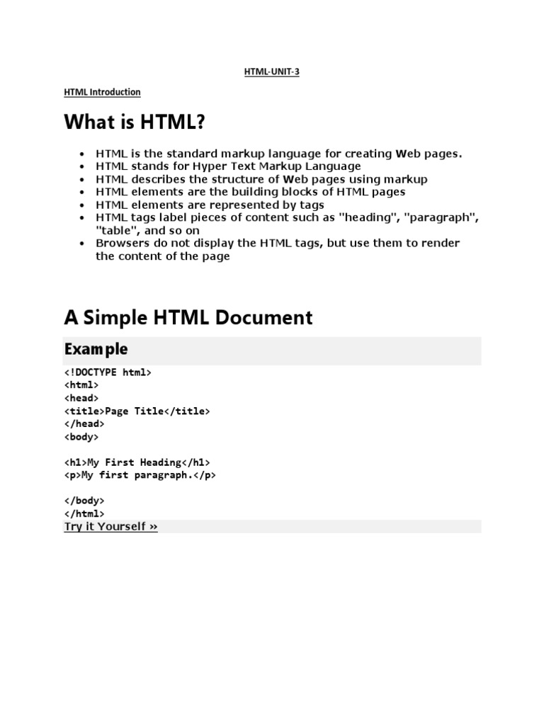 What Is HTML?: Example | PDF | Html Element | Html
