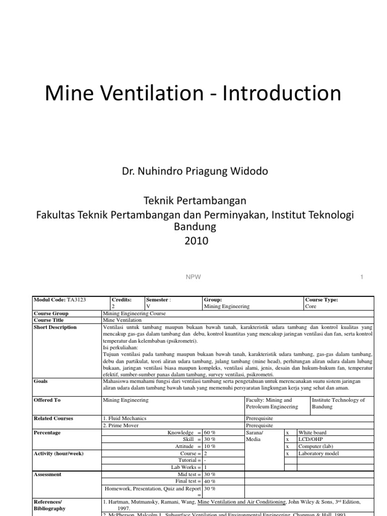 01 Mine Ventilation Introduction | PDF | Ventilasi (Arsitektur) | Tata ...