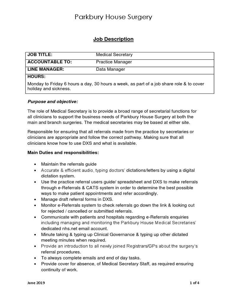 MEDICAL SECRETARY JOB DESCRIPTION PDF intelligence overview