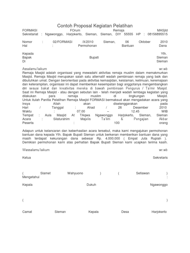 Contoh Proposal Kegiatan Pelatihan | PDF