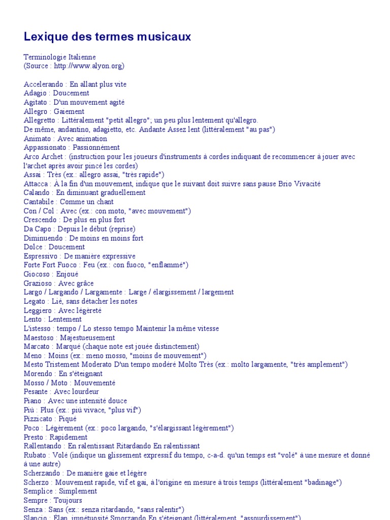 Lexique Des Termes Musicaux Tempo Instruments de musique