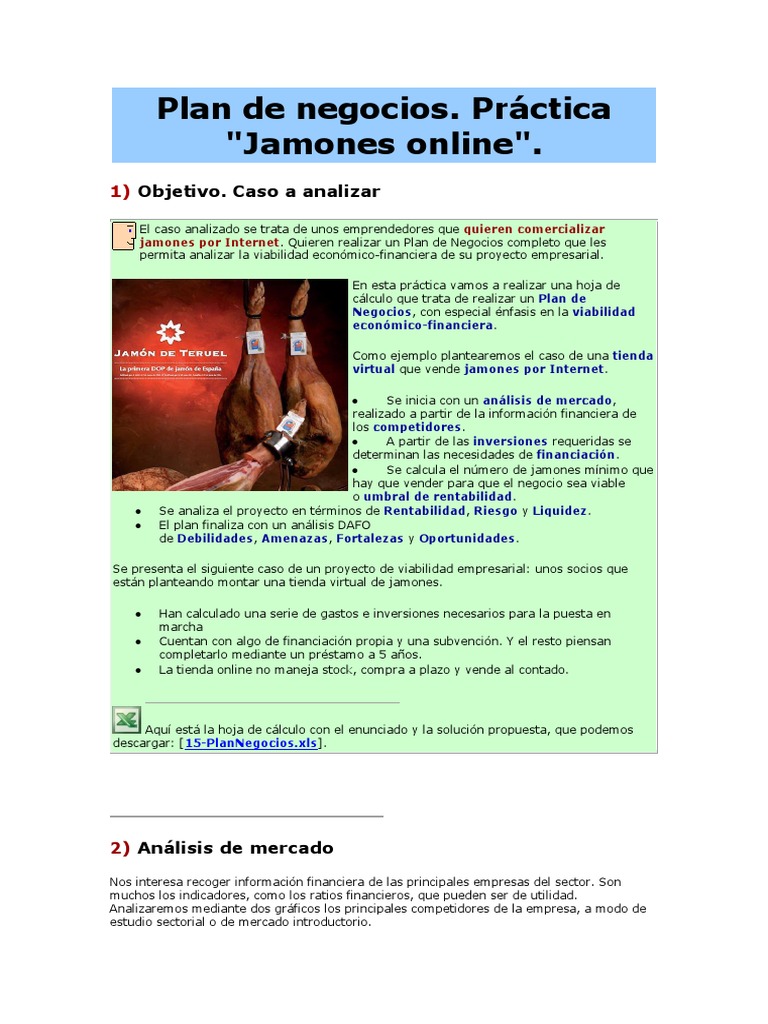 Plan De Negocios Ejemplo 19 Excel Pdf Valor Presente Neto Analisis Foda
