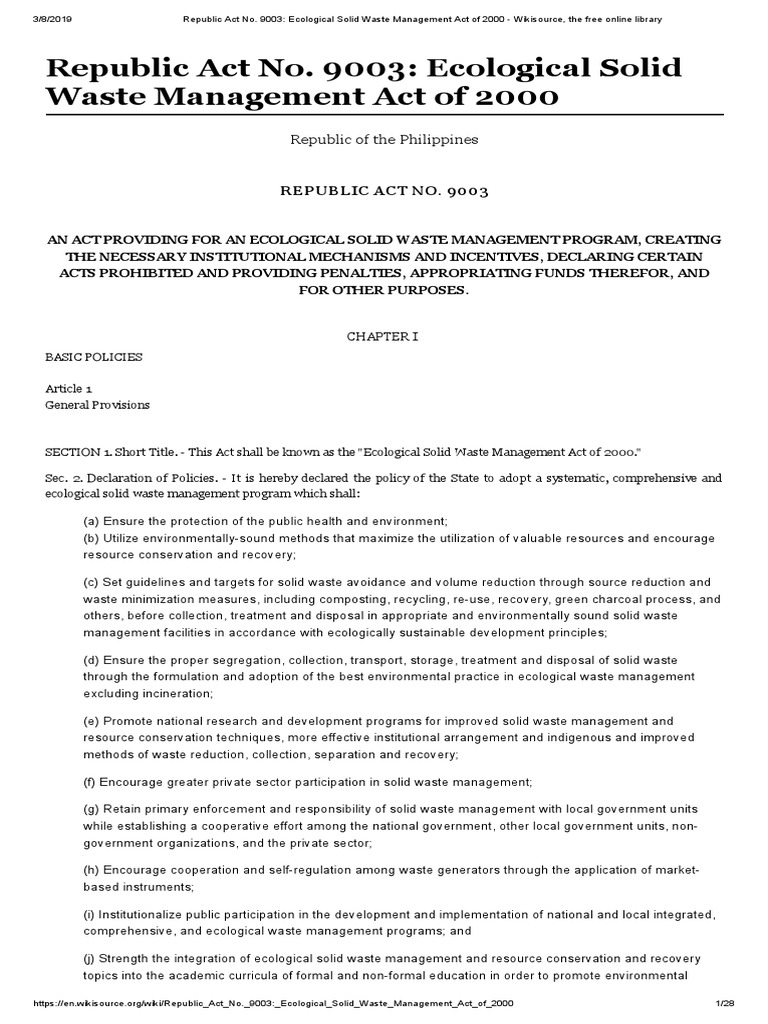 Republic Act No. 9003 | PDF | Waste Management | Municipal Solid Waste