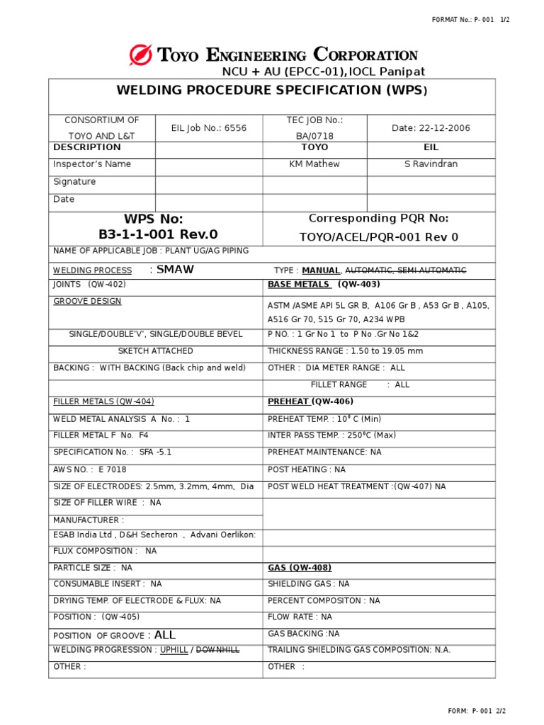 Welding Procedure Specifications PDF Welding Construction