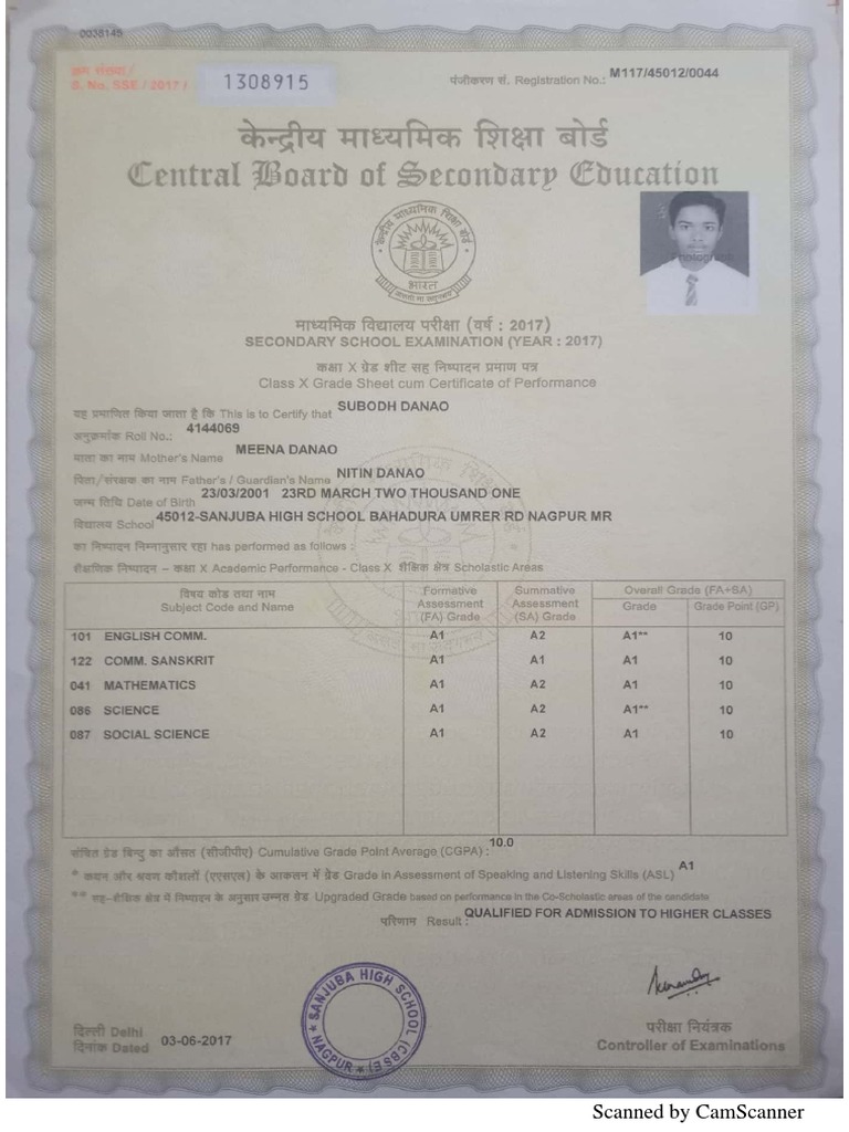 10 TH Marksheet - 1 | PDF