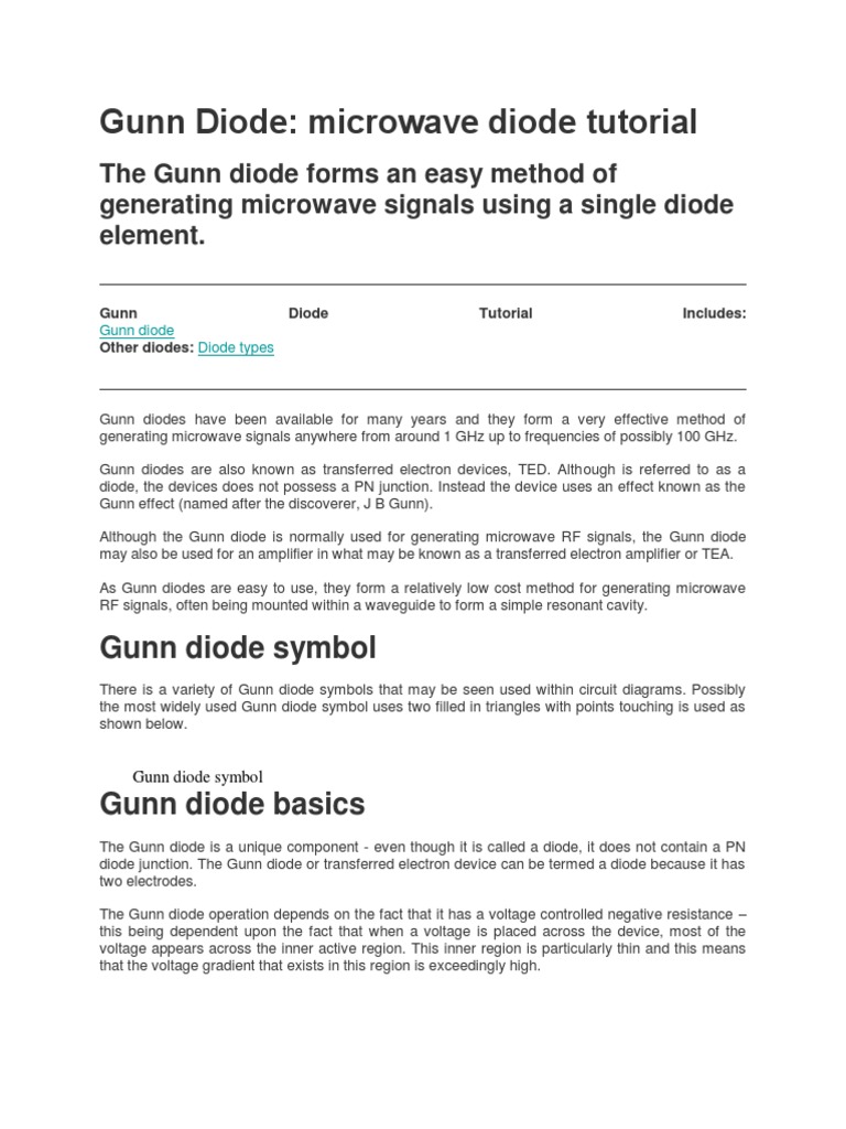 Gunn Diode Microwave Diode Tutorial PDF Diode Microwave