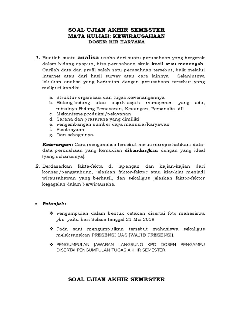 Soal Uas Bk Dan Kwu Mei 2019 U Klas A Dan C S1 Pdf