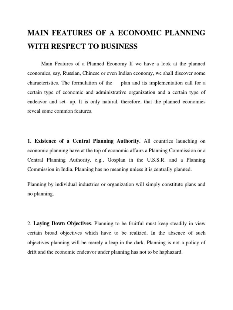 Main Features of A Economic Planning With Respect To Business PDF