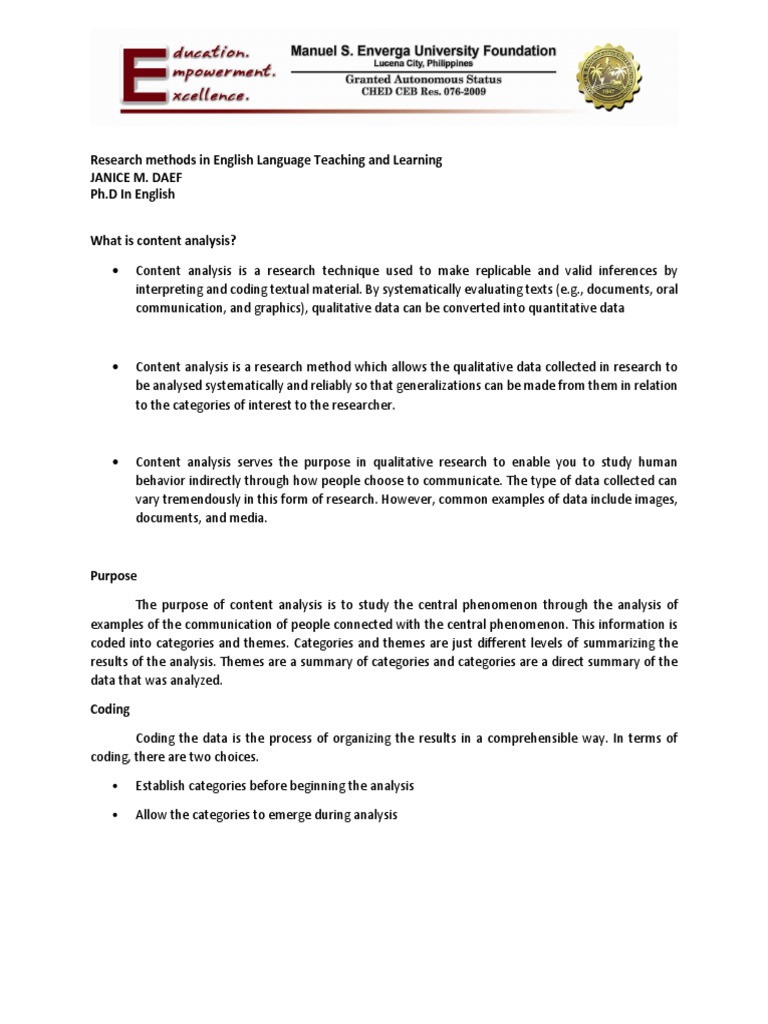 Content Analysis in Qualitative Research | PDF | Qualitative Research ...