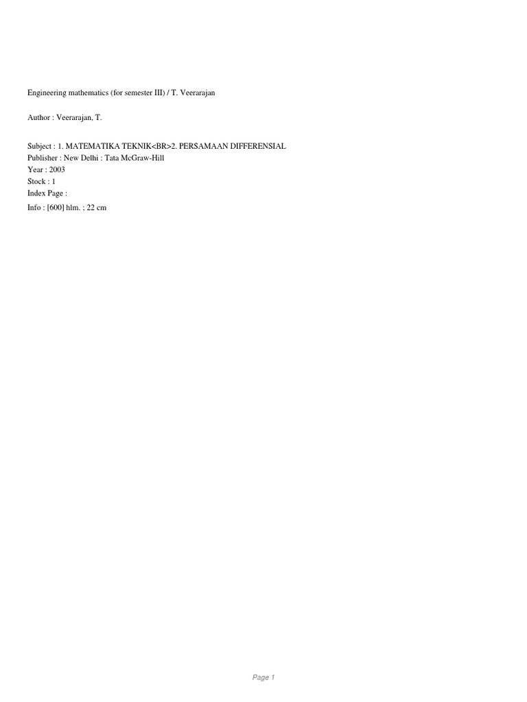 Engineering Mathematics (For Semester III) / T. Veerarajan | PDF
