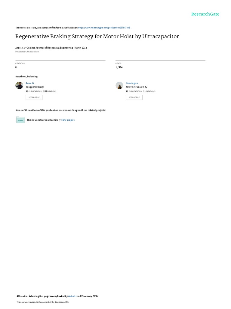 Regenerative Braking Strategy For Motor Hoist by Ultracapacitor PDF