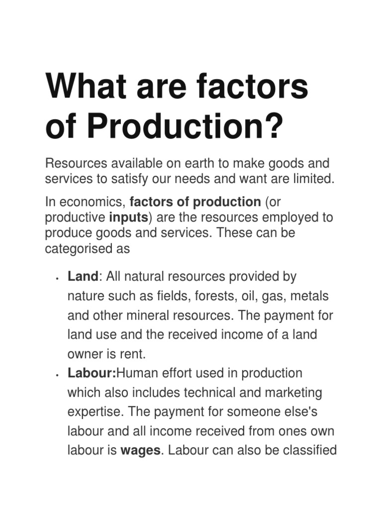 The Four Factors of Production Land, Labor, Capital, and Enterprise PDF