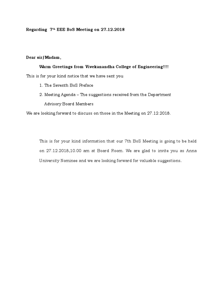 Seventh Board of Studies Meeting Agenda and Documents for Discussion on