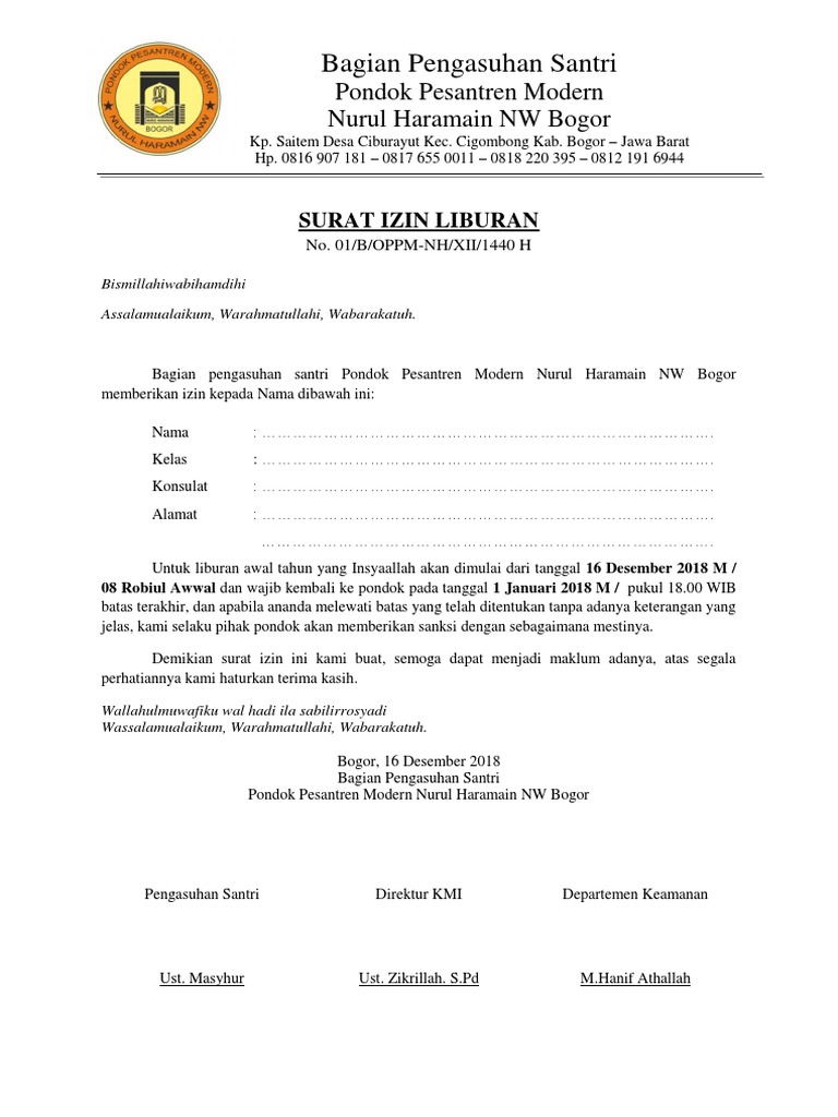 Download 66+ Contoh Surat Surat Izin Sekolah Dari Pondok Pesantren Terbaik Dan Terbaru