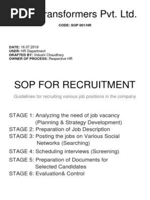 SOP For Recruitment | PDF | Recruitment | Employment
