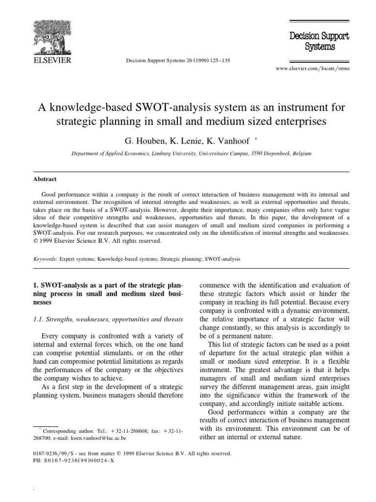 A Knowledge-Based SWOT-analysis System As An Instrument For Strategic ...